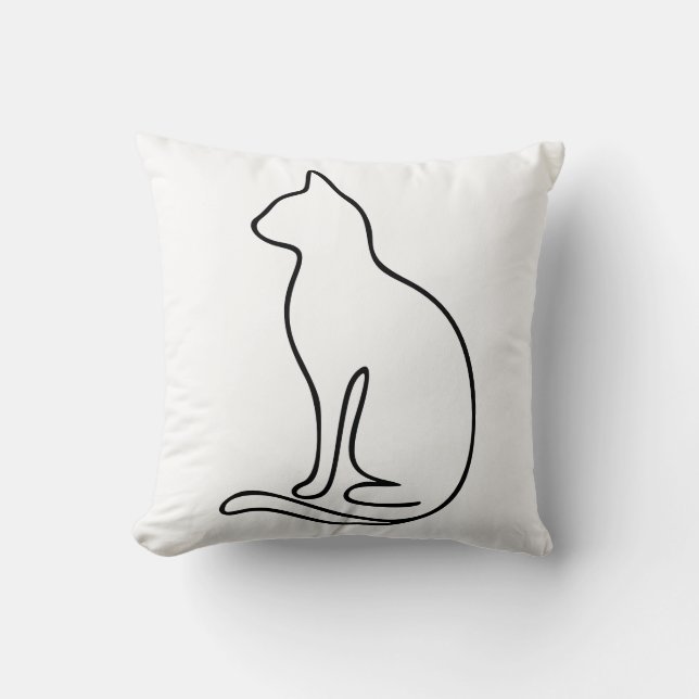 Minimalist Cat Line Art – Black Outline Silhouette Kissen (Vorderseite)