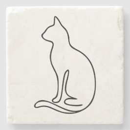 Minimalist Cat Line Art – Black Outline Silhouette Steinuntersetzer