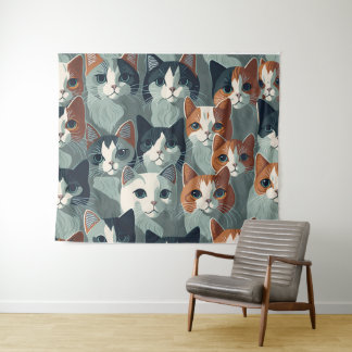 Minimalist Cats Collage Wallpaper Wandteppich