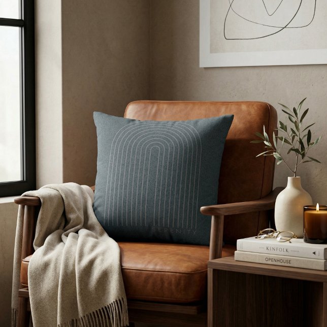 Minimalist Charcoal Blue Arch Line Art Quiet Luxur Kissen (Minimalist Charcoal Blue Arch Line Art Quiet Luxur Throw Pillow)