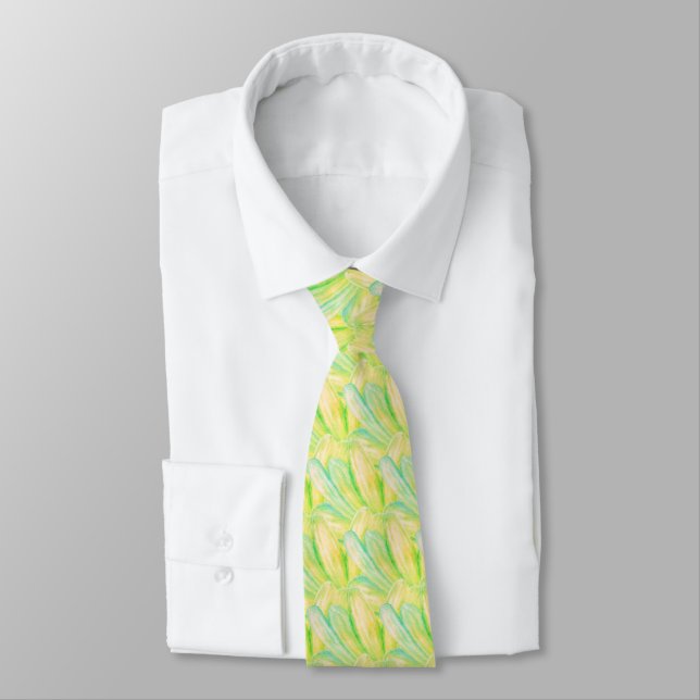 Minimalist Chartreuse Impressionist Blumenmuster  Krawatte (Gebunden)