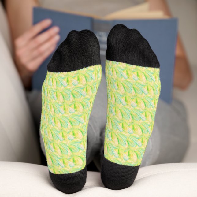 Minimalist Chartreuse Impressionist Blumenmuster  Socken (Unterseite)