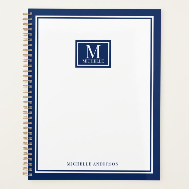 Minimalist Chic 2 Rand Monogramm Name Navy Blau Planer (Vorderseite)