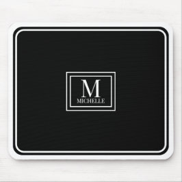 Minimalist Chic Black Monogram Double Boarder Mousepad