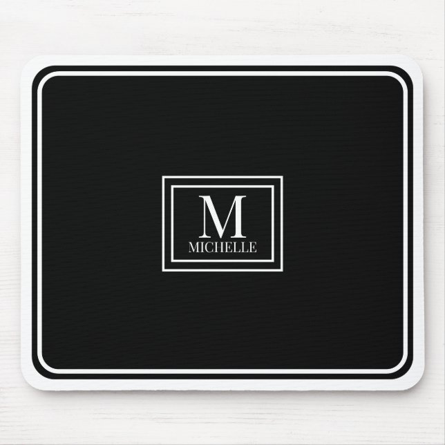 Minimalist Chic Black Monogram Double Boarder Mousepad (Vorne)