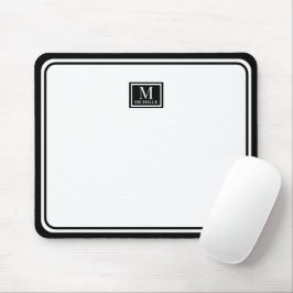 Minimalist Chic Black Monogram Double Boarder Mousepad