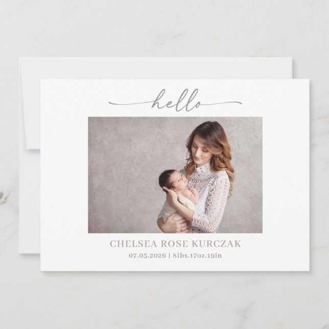 Minimalist Chic Hello Photo Baby Announcement card Einladung (Vorderseite)