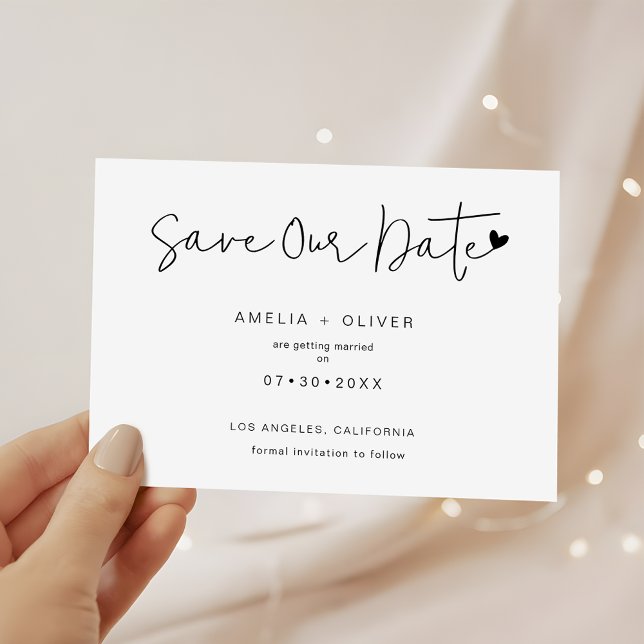 Minimalist Chic Script Heart Modern Wedding Save The Date (Von Creator hochgeladen)