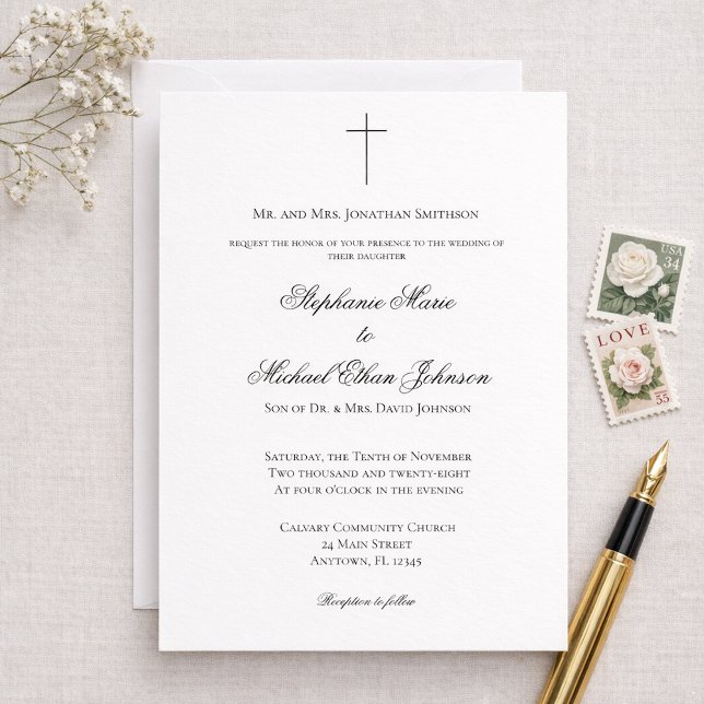 MINIMALIST Christian Cross Formal Church Wedding Einladung (Von Creator hochgeladen)