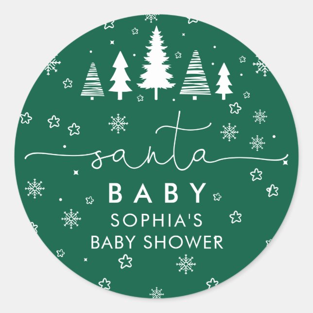 Minimalist Christmas Baby Shower Greenery Runder Aufkleber (Vorderseite)