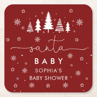 Minimalist Christmas Baby Shower Red Rechteckiger Pappuntersetzer