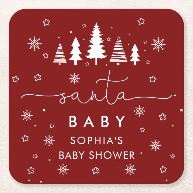 Minimalist Christmas Baby Shower Red Rechteckiger Pappuntersetzer (Vorderseite)