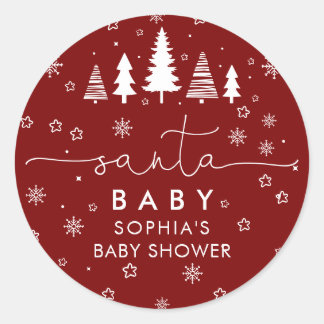 Minimalist Christmas Baby Shower Red Runder Aufkleber