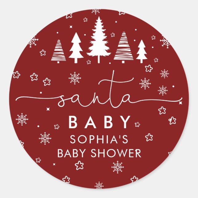 Minimalist Christmas Baby Shower Red Runder Aufkleber (Vorderseite)