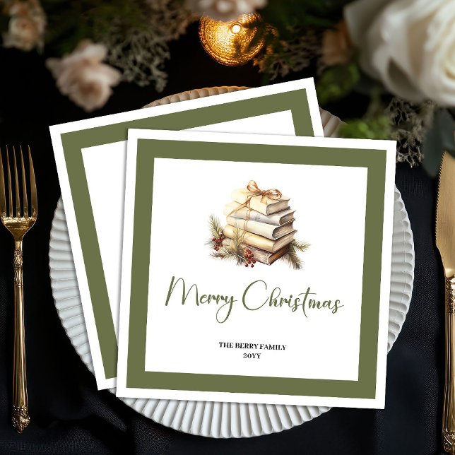 Minimalist Christmas Books Napkins Custom Family  Serviette (Minimalist Christmas Books Napkins Custom Family)