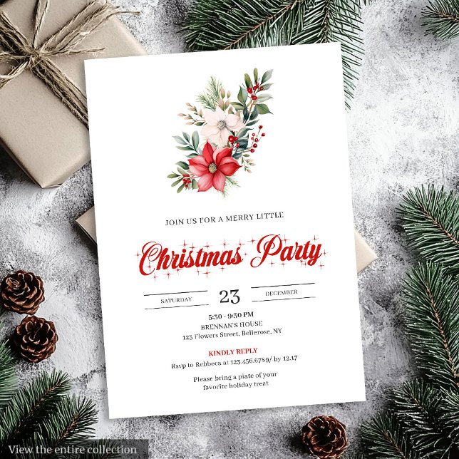 Minimalist Christmas Bouquet Red White Invitation Einladung (Minimalist Christmas Bouquet Red White Invitation)