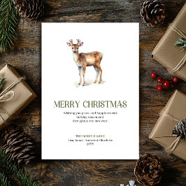 Minimalist Christmas Deer Neutral Script Holiday Feiertagskarte