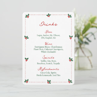 Minimalist Christmas Holly Drink Bar Menu Sign