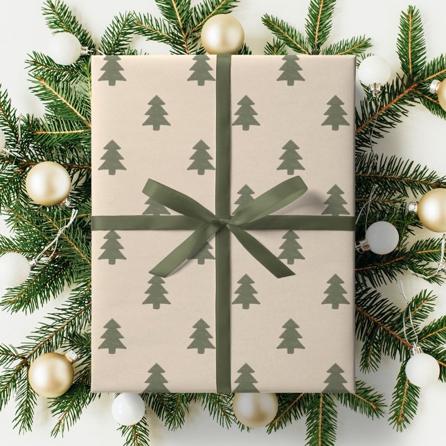 Minimalist Christmas Pine Tree Neutral Boho Winter Geschenkpapier (Von Creator hochgeladen)