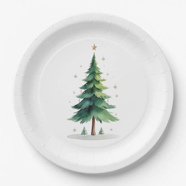 Minimalist Christmas Pine Tree Plate – Holiday Din Pappteller (Vorderseite)