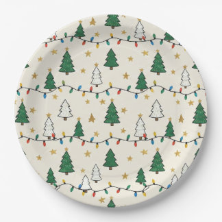 Minimalist Christmas Tree Lights Pattern Party Pappteller