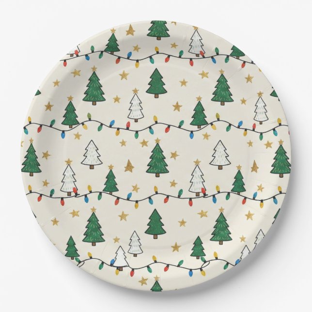 Minimalist Christmas Tree Lights Pattern Party Pappteller (Vorderseite)