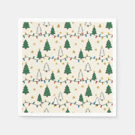 Minimalist Christmas Tree Lights Pattern Party Serviette