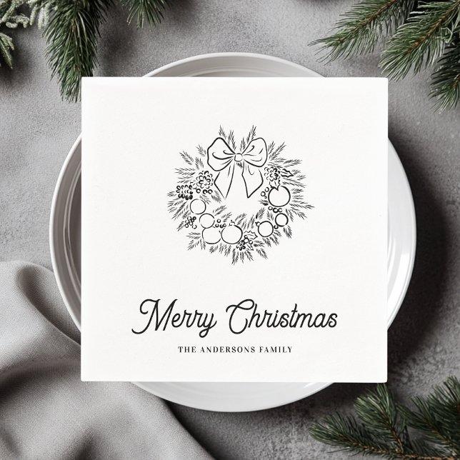 Minimalist Christmas Wreath Line Art Personalized  Serviette (Von Creator hochgeladen)
