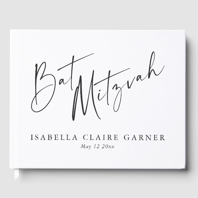 Minimalist Classic Black White Custom Bat Mitzvah Gästebuch (Vorderseite)