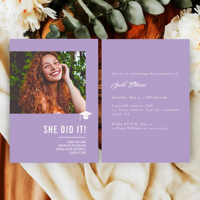 Minimalist Classic Elegant Lavender Graduation Einladung (Von Creator hochgeladen)