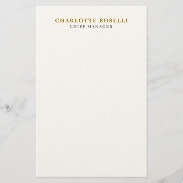 Minimalist Classical Professional Gold Color Briefpapier (Vorderseite)