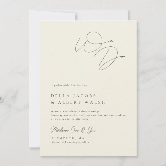 Minimalist Classy Calligraphy Ivory Wedding Einladung (Vorderseite)