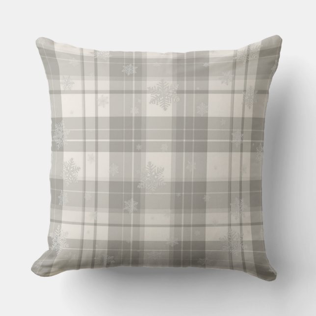 Minimalist Cool Gray Snowflake Plaid Throw Pillow Kissen (Vorderseite)