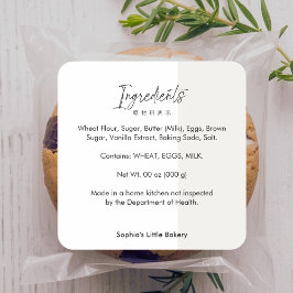 Minimalist Cottage Food Bakery Ingredient Quadratischer Aufkleber