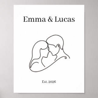 Minimalist Couple Line Art Custom Names Poster