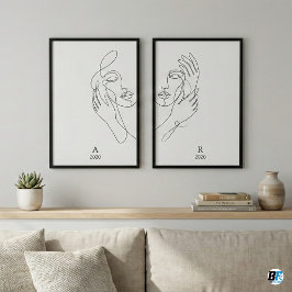 Minimalist Couple Line Art Personalized Abstract  Bilderwand Sets