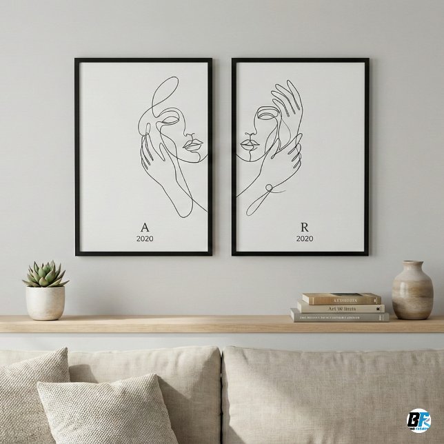 Minimalist Couple Line Art Personalized Abstract  Bilderwand Sets (Valentine Special)