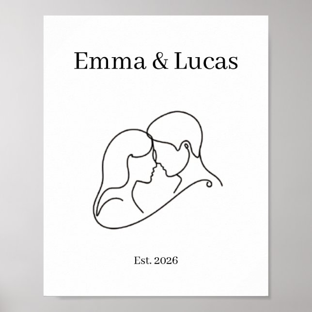 Minimalist Couple Linienkunst Individuelle Namen Poster (Vorne)