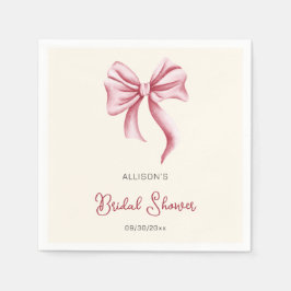 Minimalist Cream Blush Pink Bow Bridal Shower Serviette