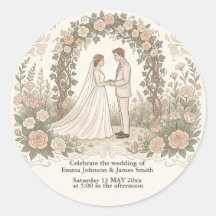 Minimalist Cream Vintage Blumen Hochzeitsaufkleber