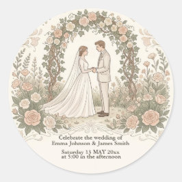 Minimalist Cream Vintage Blumen Hochzeitsaufkleber Runder Aufkleber