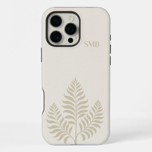 Minimalist Creme Botanical Monogramm iPhone Hülle (Rückseite)