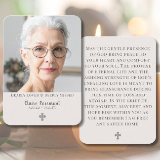 Minimalist Cross Funeral Photo Prayer Card Visitenkarte
