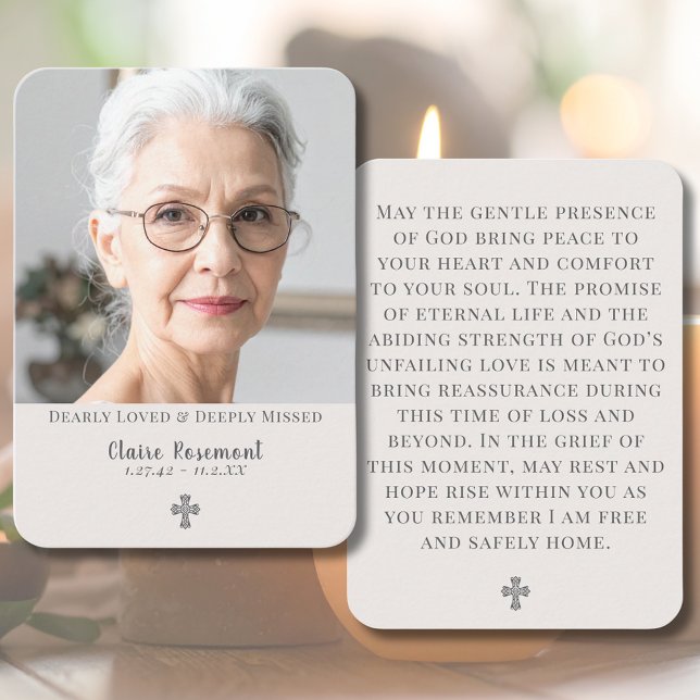 Minimalist Cross Funeral Photo Prayer Card Visitenkarte (Minimalist Cross Funeral Photo Prayer Card
)