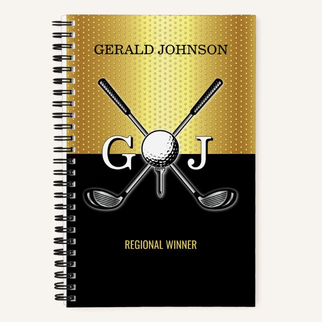 Minimalist Custom Elegant Golf Monogram Notebook Notizbuch (Vorderseite)