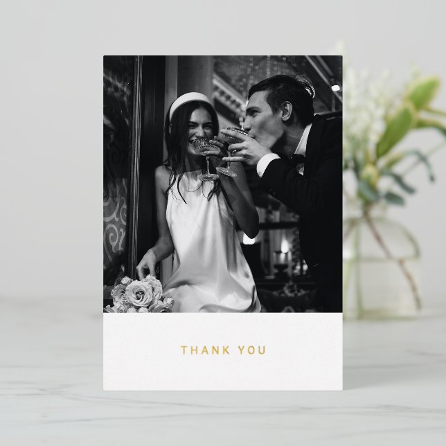 Minimalist Custom Message Photo Wedding Thank You  Folieneinladung (Stehend vorne)