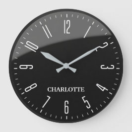 Minimalist Custom Name Office Modern Black Große Wanduhr