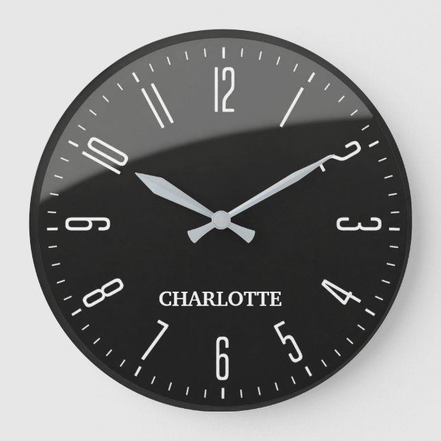 Minimalist Custom Name Office Modern Black  Große Wanduhr (Vorderseite)