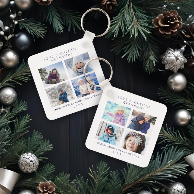 Minimalist Cute 8 Photos Collage Family Keepsake Schlüsselanhänger (Minimalist Cute 8 Photos Collage Keepsake for Family: Mom, Nanna, dad... Keychain.)