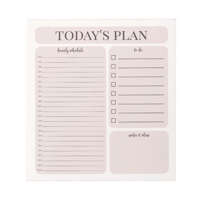 Minimalist Daily Planner Notepad | Hourly To Do Notizblock (Vorderseite)